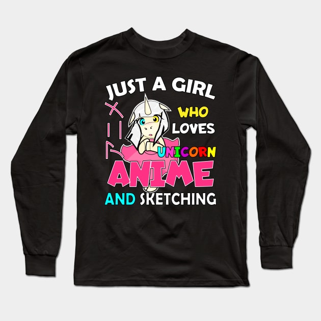 Just a Girl Who Loves unicorn and anime and sketching Long Sleeve T-Shirt by Boba Art Store